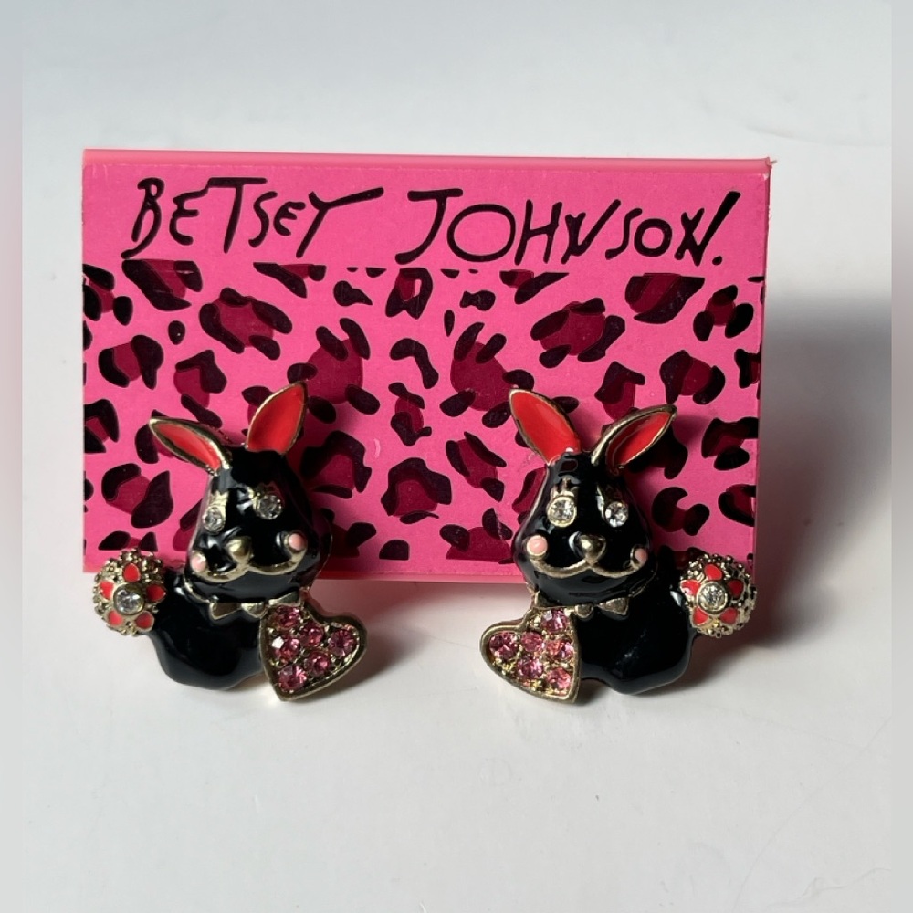 Betsey Johnson Black and Pink Bunny Earrings